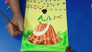 Navratri painting/how to draw a dandiya dance girl