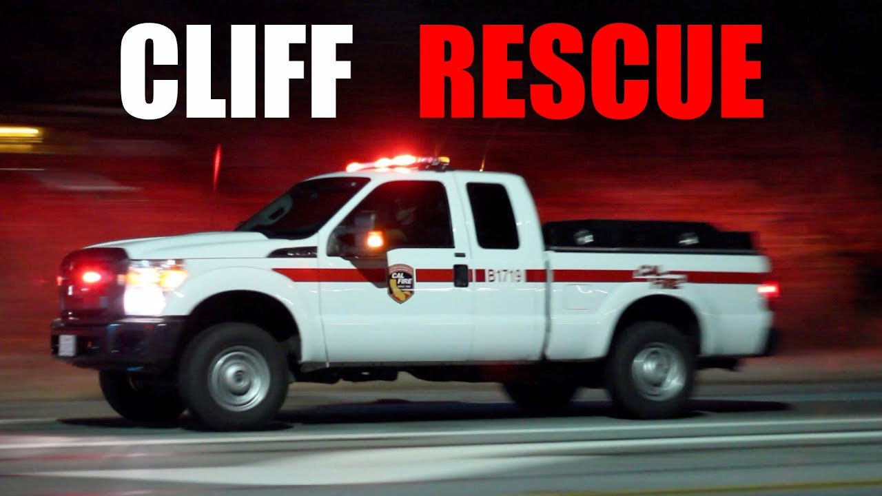 Fire Trucks, CalFire, and Sheriffs respond to a CLIFF RESCUE with No Siren! - YouTube