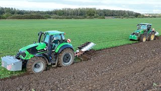 JOHN DEERE 7310R & DEUTZ-FAHR 9340 TTV am Pflügen / 4K