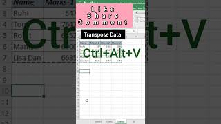 Transpose Data- Horizontal to Vertical / Vertical to Horizontal #shorts #exceltips #viralvideo