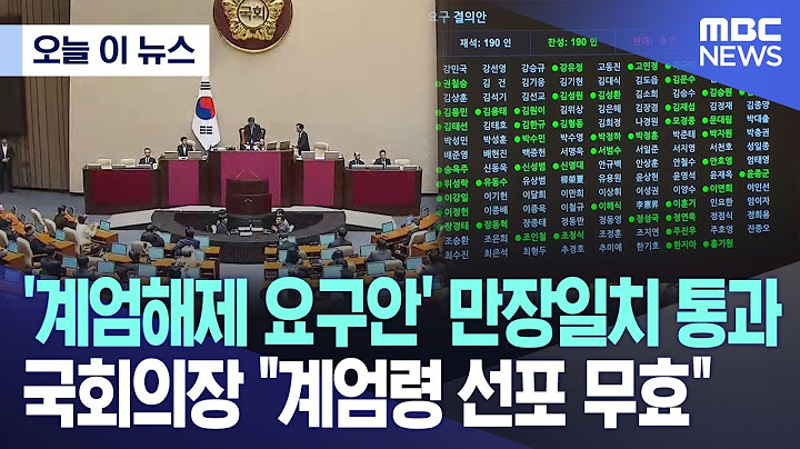 [오늘 이 뉴스] '계엄해제 요구안' 만장일치 통과..의장 "계엄령 선포 무효"  (2024.12.04/MBC뉴스)