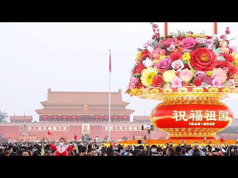 China celebrates national day with flags, banners, flowers