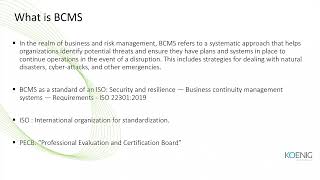 Introduction to Business Continuity Management System BCMS online | Koenig Solutions