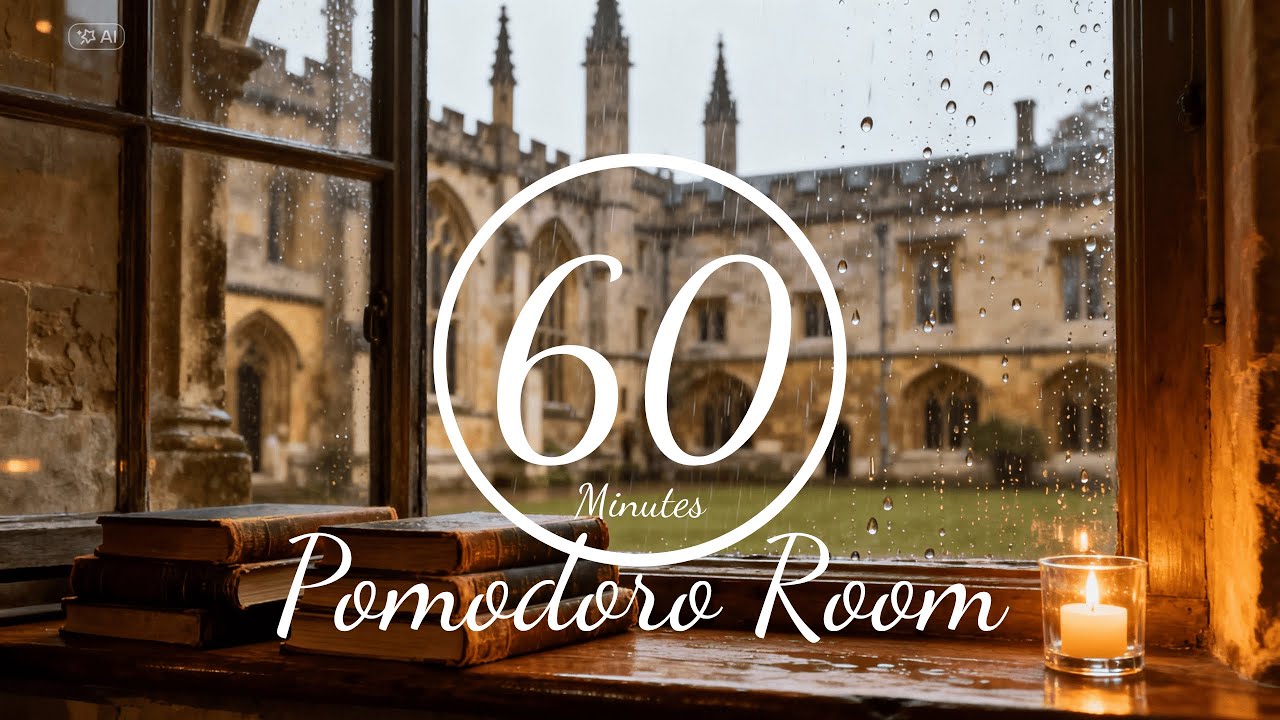 Cozy Rainy Courtyard • 60-Min Pomodoro | ASMR Study With Me
