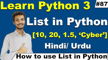 List in Python in Hindi/ Urdu, Python List in Hindi, Python Tutorial for Beginners, Cyber Warriors