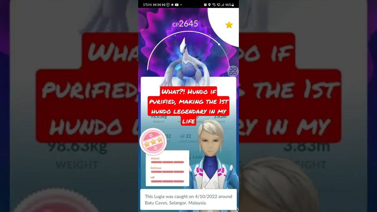 1st ever hundo legendary in my life after purifying Apex Shadow Lugia 