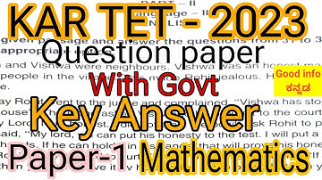 KAR TET Question paper | Govt official | Key answer | Paper-1 | Mathematics | 2023