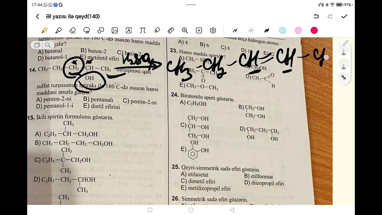 Biratomlu spirtlər yeni kimya test toplusu yaşıl üzlü izah 1-100