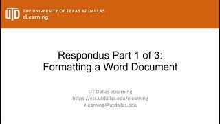 Respondus Part 1 - Formatting Tests in Word