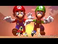 Giant Mario Bros chases Wario and Waluigi