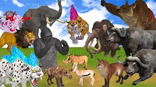10 Zombie Tiger vs 10 Hyenas vs Giant Dinosaur Attack Cow Cartoon vs Buffalo Saved By Woolly Mammoth