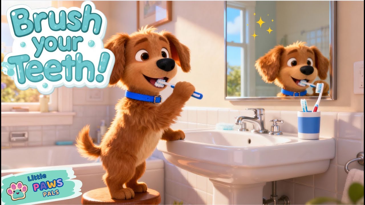 Adorable Puppy Brush Time! 🦷 Fun Song to Teach Kids How to Brush Their Teeth
