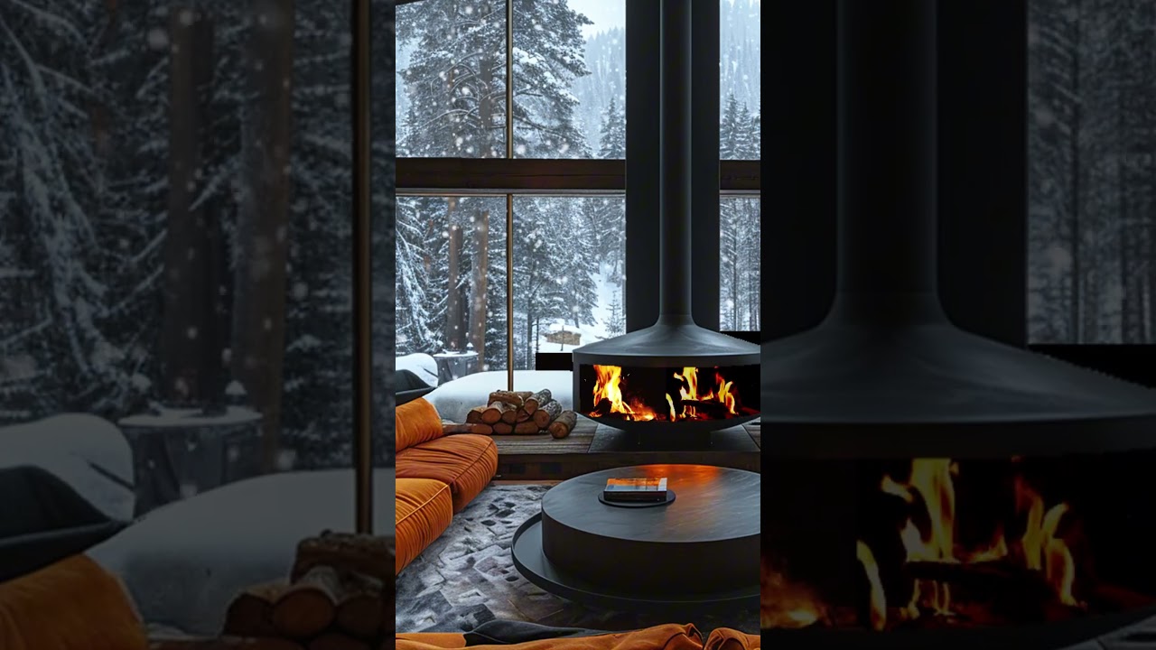 Relax in a Warm Living Room: Snowstorm Howls, Cold Winds Roar, and Fireplace Crackles 
