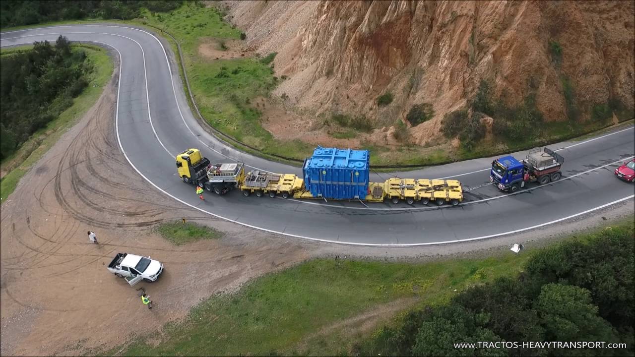 TRACTOS - Goldhofer THP/SL heavy transport // downhill with 1080 HP - Trafo transport