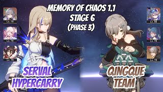 Serval Hypercarry & Qingque Team w/ SW Memory of Chaos Stage 6 (3 Stars) | Honkai Star Rail