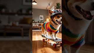 Corgi playing skateboard, happy face...#dog#funny#corgi #animalshorts
