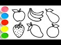 Drawing and colouring Fruit for Kids &amp; Toddlers/ Easy fruit Drawing for Kids