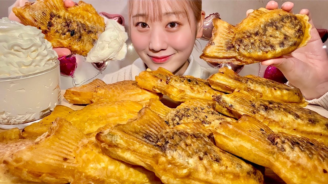 ASMR жареный тайяки【русские субтитры】【Mukbang/ Eating Sounds】