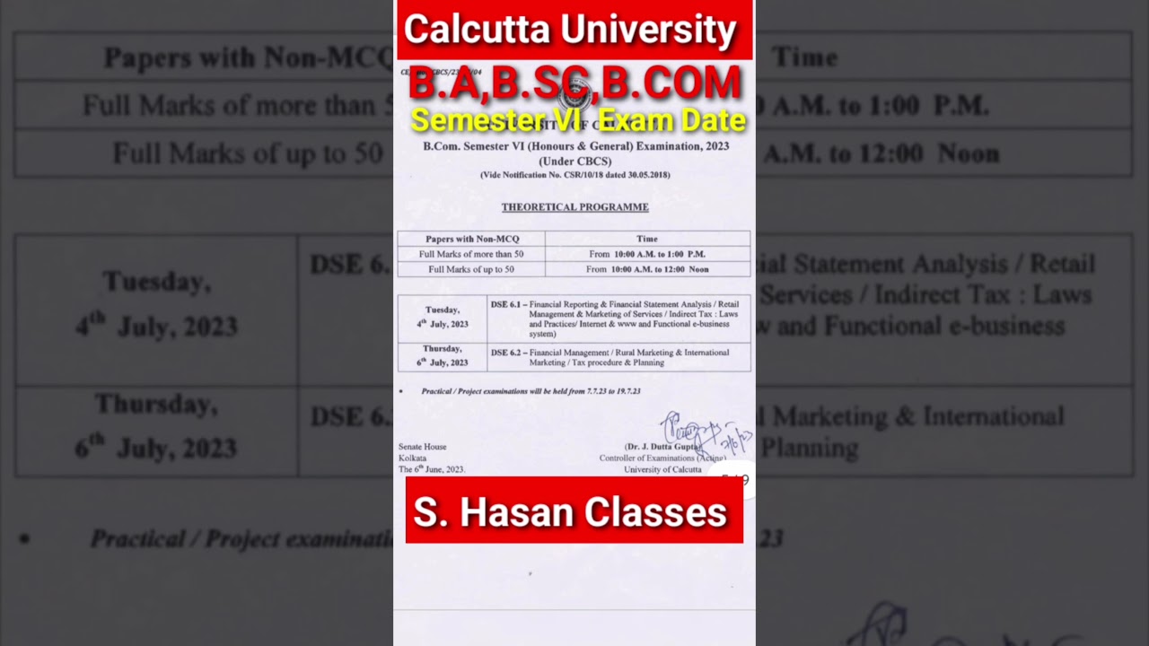 Calcutta University 6th Semester B.A, B.SC, B.COM (Hons/Gen) Exam Date 2023|| 