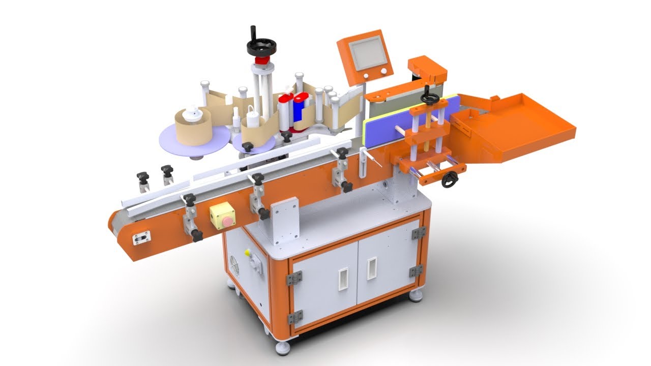 3D design of automatic vertical round bottle labeling machine - YouTube
