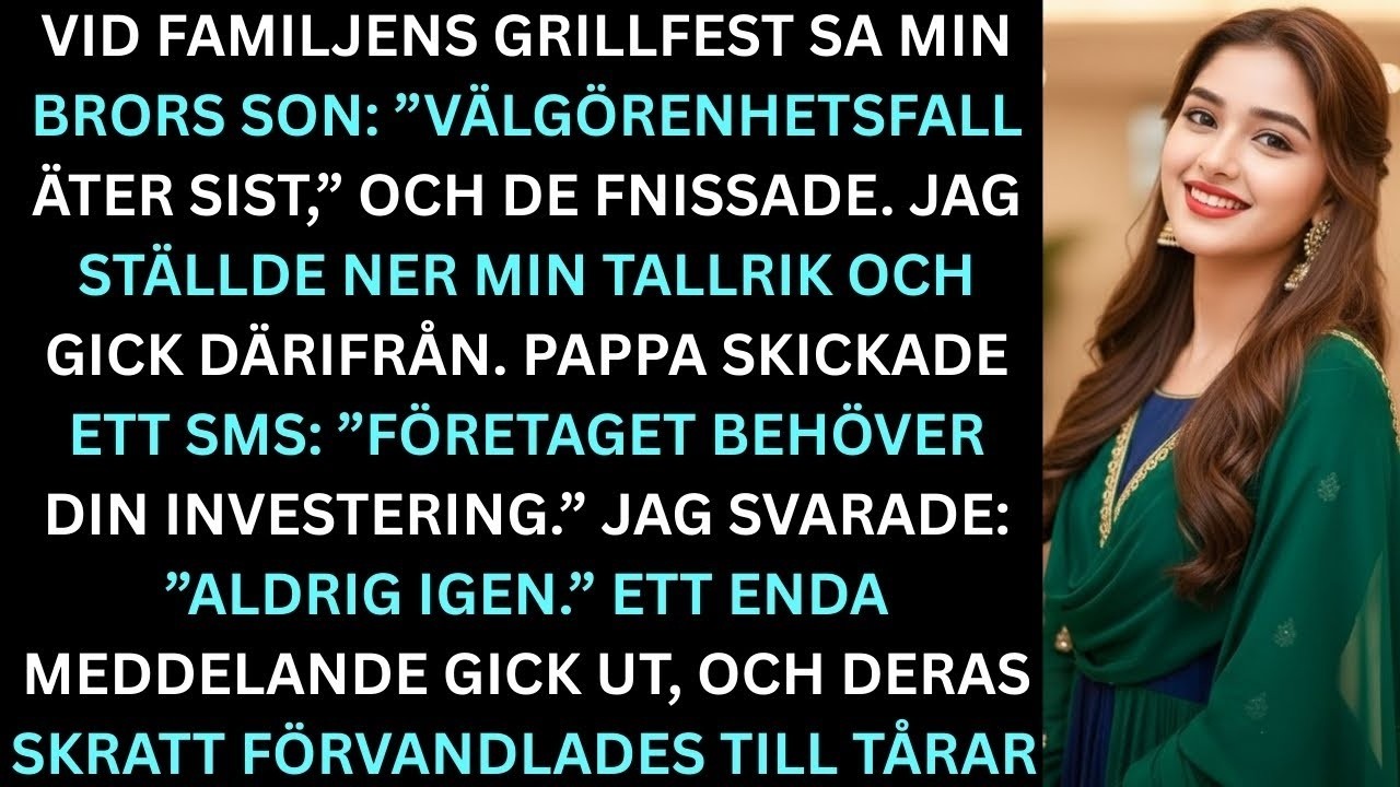 Festlokalen glittrade, alla log mot min bror och mina föräldrar. Jag sträckte mig efter en tallrik vid buffén när min brorson klev framför mig och blockerade mig. ”Pappa säger att du bara jobbar...