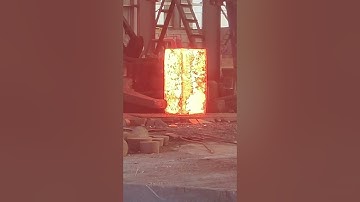 Forge this giant rectangular iron block at high temperature. Dangerous forging