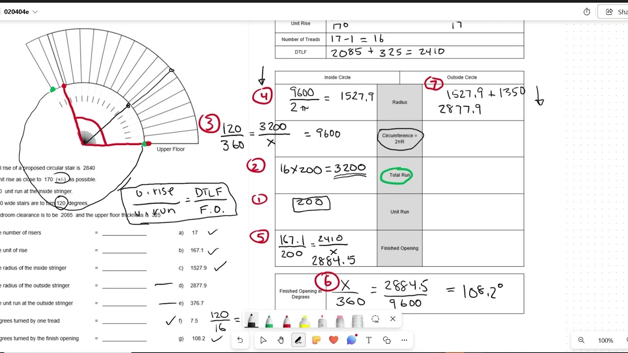 How to Calculate Circular Stairs Given Inside Unit Run