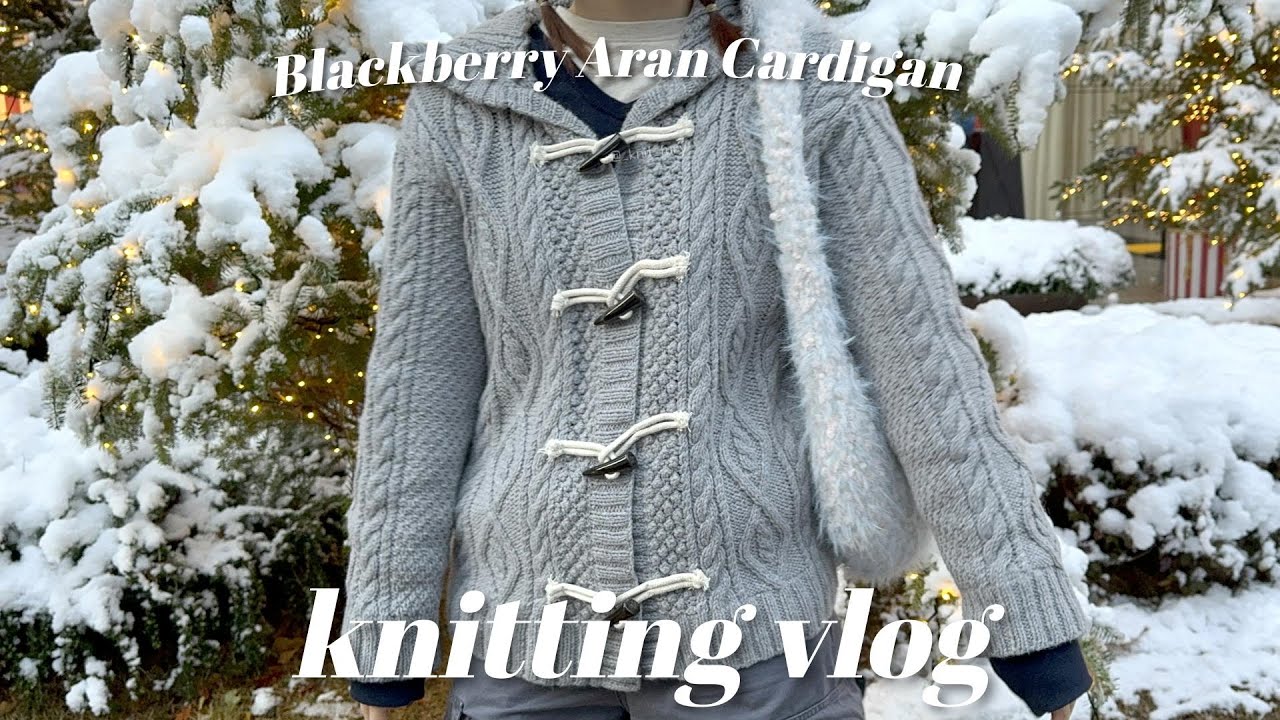 첫 의류 뜨기. 성공적. 🫐 블랙베리 아란 후드 가디건 knitting vlog (eng, jpn sub)
