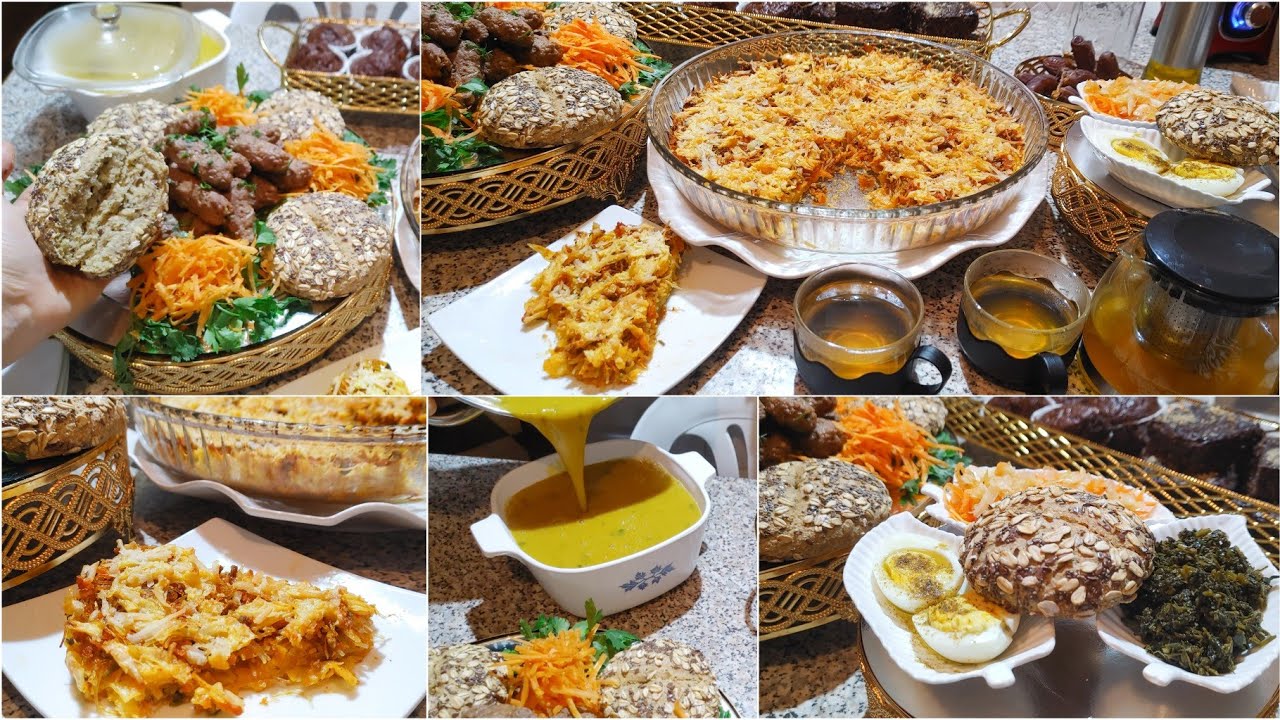 مائدة رمضان فطور وعشا كيش بلاعجين خبيزات بالشعير البصل والزعتر فالفران الجديد  شربة خضر