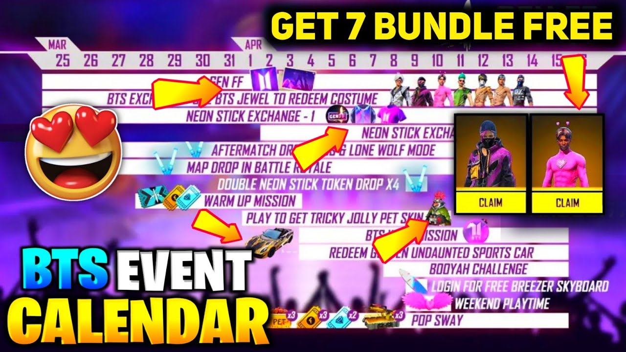 BTS EVENT FREE FIRE 2022 | BTS EVENT CALENDER 2022 | BTS EVENT CONFIRM DATE | FREE FIRE NEW EVENT
