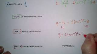 College Algebra 4.3 notes (part 3): Change from Standard to Vertex form