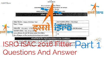 ISRO ISAC 2016 Fitter Questions And Answer In English  |  Part 1