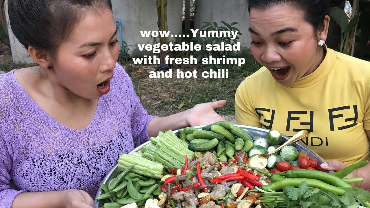 Fabulous food in Asia -Vegetable salad with fresh shrimp and hot chili
