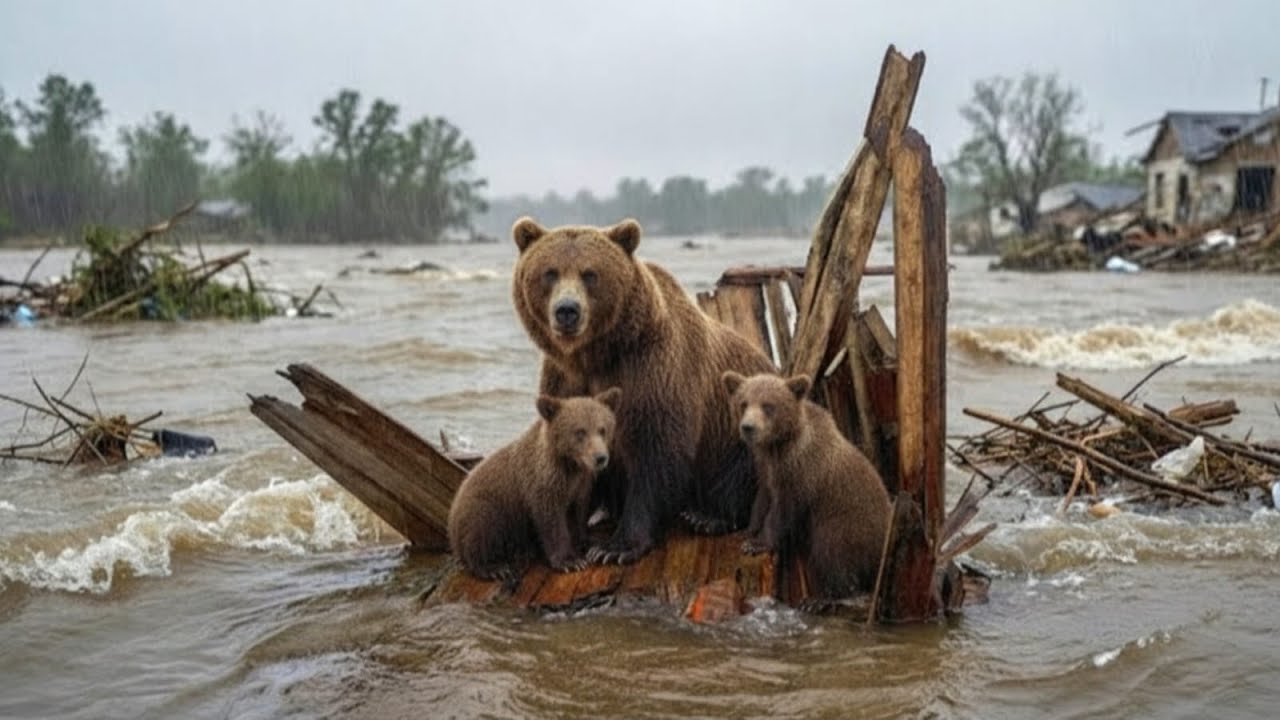 Mother Bear Tried to Protect Her cubs in the Flood – Then That Happened