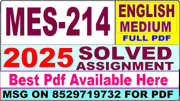 MES 214 solved assignment 2025 || mes 214 solved assignment 2025 in Hindi || ignou mes214 2025