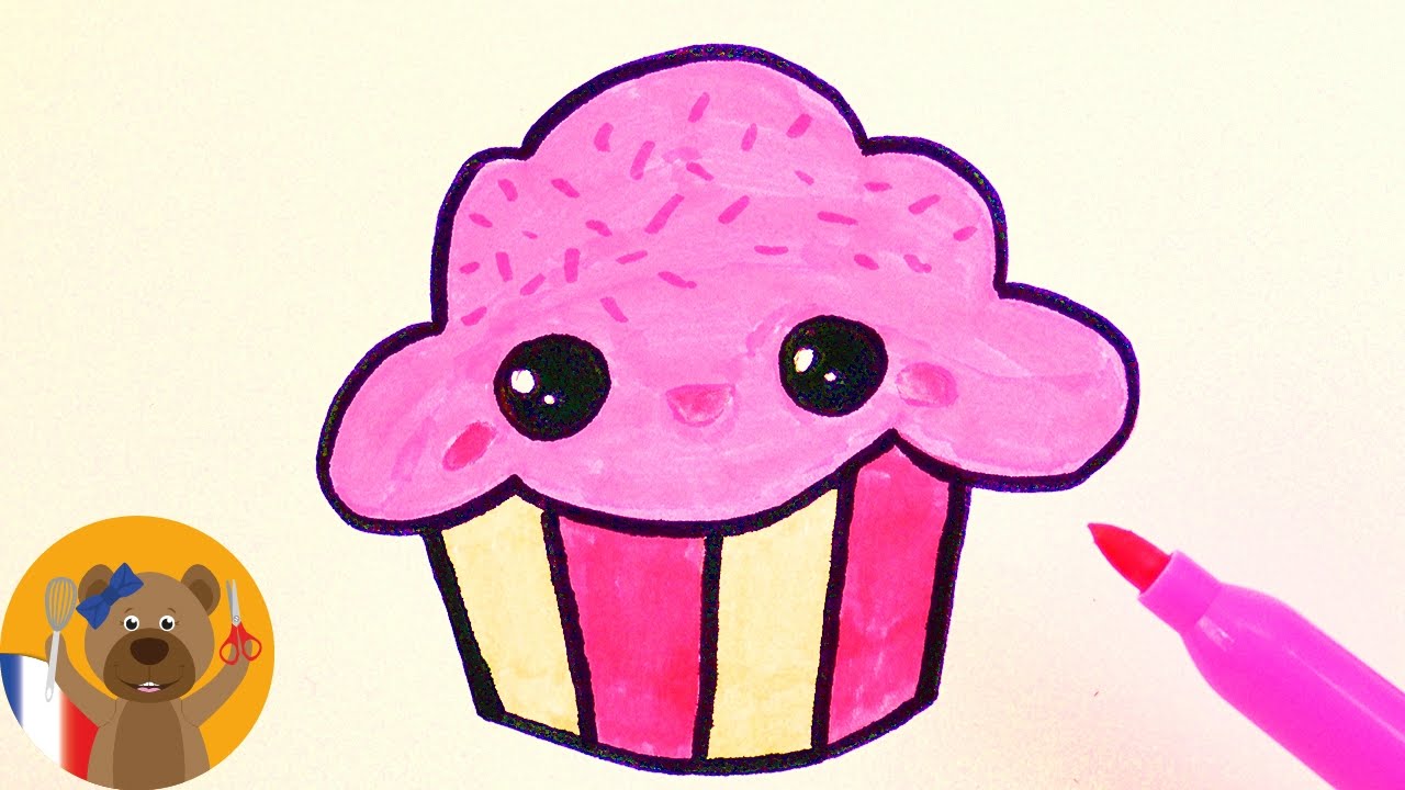 Dessiner un adorable Cupcake rose pour une carte d anniversaire ou un invitation