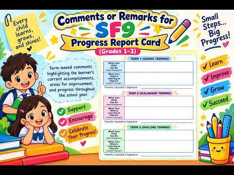Comments/Remarks for Progress Report Card SF9 for Grade 1-3