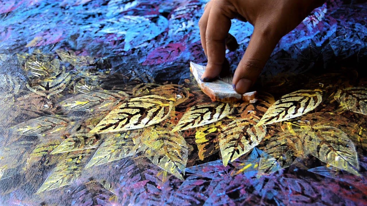 Painting With Leaves | Step By Step Acrylic Painting Tutorial | Easy ...