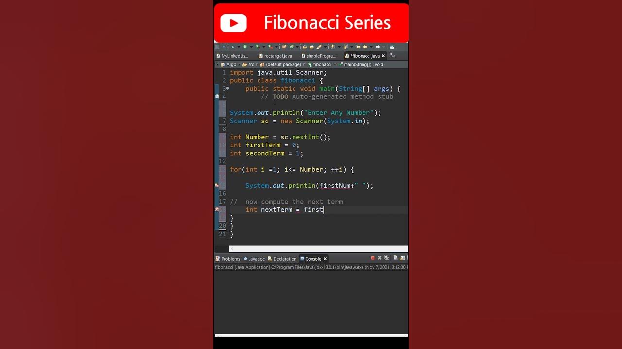 Program to Print Fibonacci Series in Java - YouTube