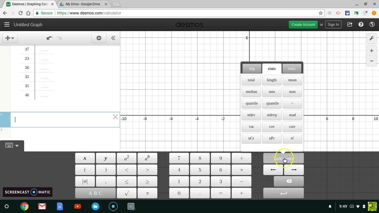 Using Desmos to find Standard Deviation and Mean