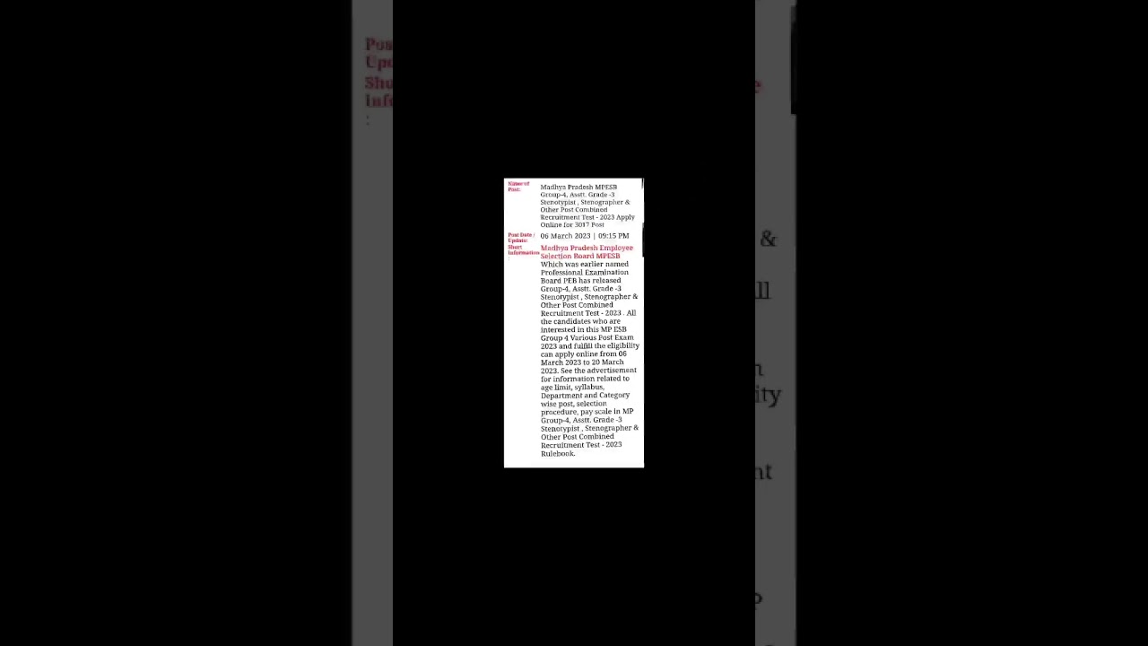 MP ESB Group 4 Assistant Grade III & Other Post Recruitment 2023MPPEB Group 4 Various Post 2023