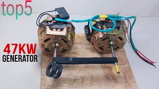Amazing top5 free electricity generator47kw 220v lightbulb with copperwire using magnet transformer