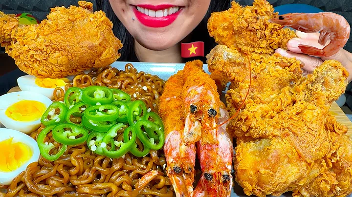 ASMR BLACK BEAN NOODLES, FRIED SHRIMP, FRIED CHICKEN, EGGS, CHILI MUKBANG MASSIVE Eating Sounds