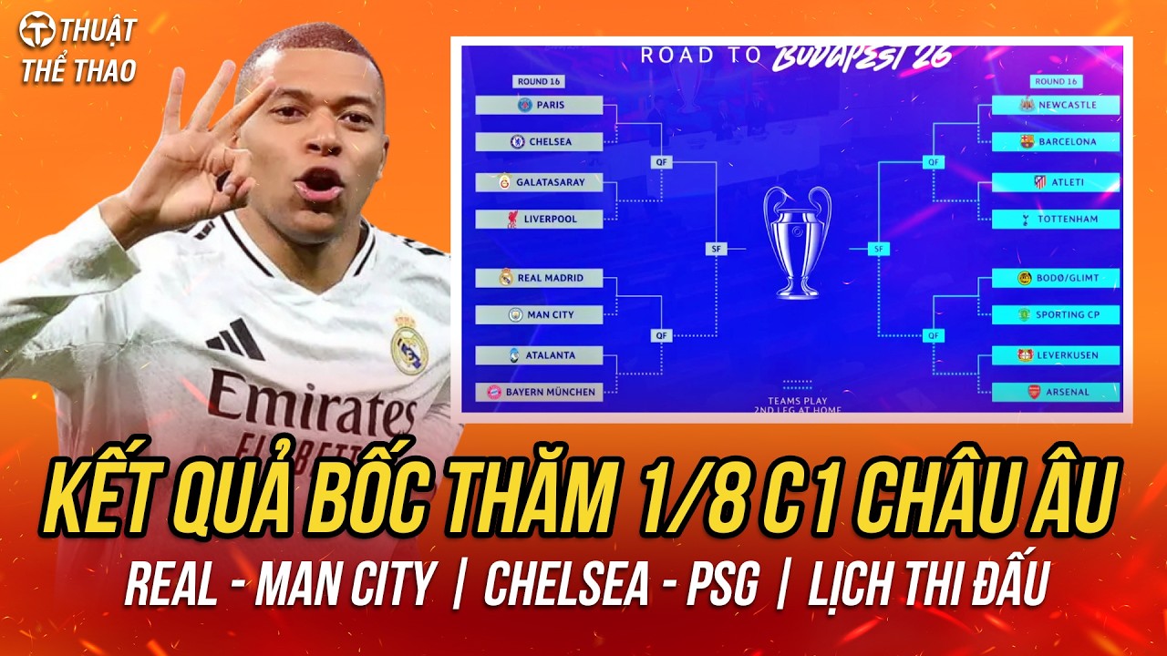 Kết quả bốc thăm vòng 1/8 Cúp C1 châu Âu 25/26 | Real Madrid vs Man City, PSG vs Chelsea đại chiến