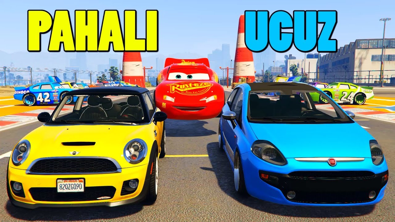 Simsek Mcqueen Orumcek Adam Pahali Ve Ucuz Arabalarla Parkurda