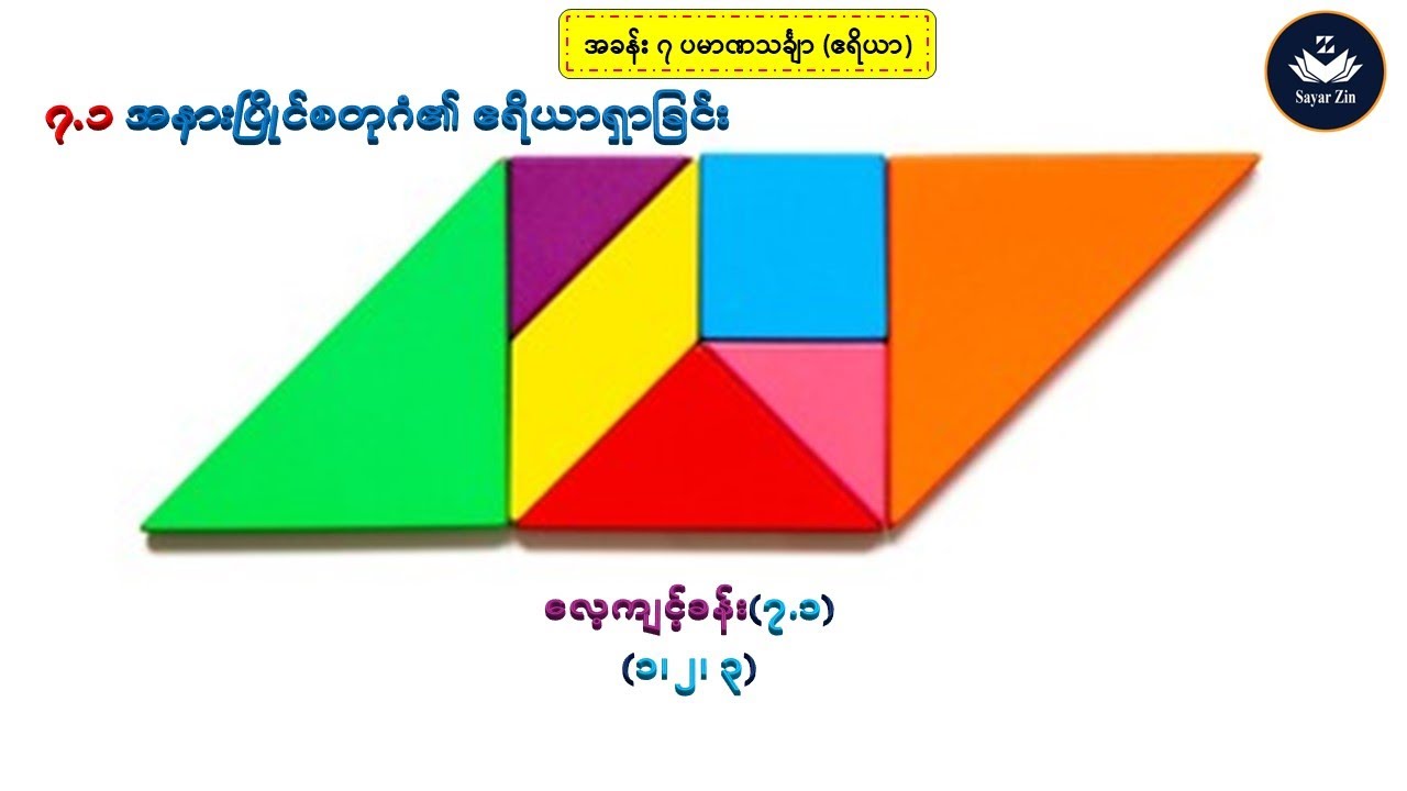 Grade 7,Maths 2,အခန်း(၇)ပမာဏသင်္ချာ(ဧရိယာ)၊၇.၁အနားပြိုင်စတုဂံ၏ဧရိယာရှာခြင်း၊လေ့ကျင့်ခန်း(၇.၁)(၁၊၂၊၃)