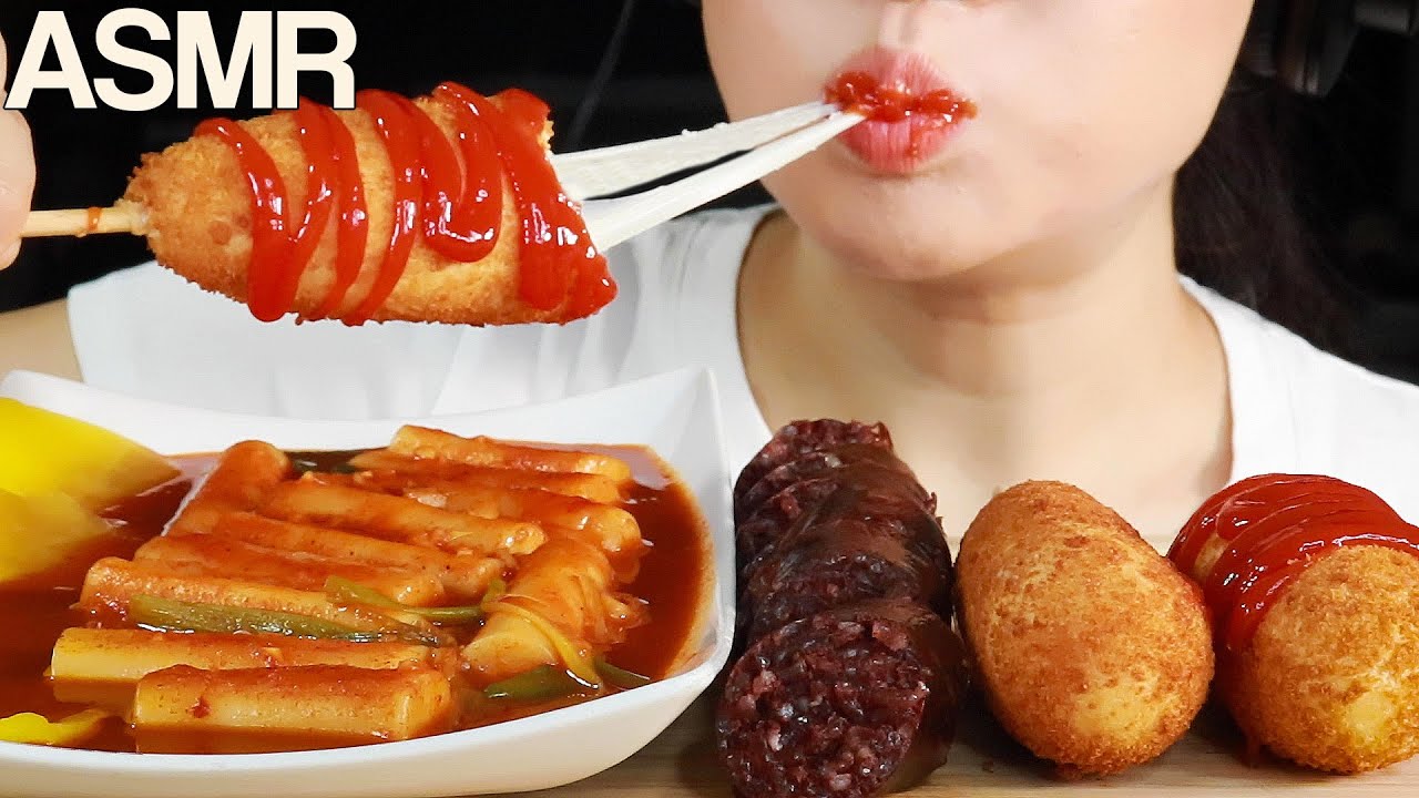 ASMR TTEOKBOKKI SOONDAE CHEESE CORN DOG | KOREAN SNACK FOOD EATING MUKBANG