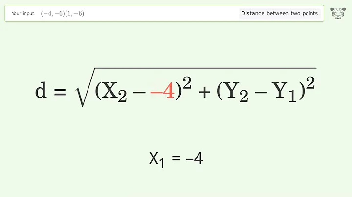 Find the distance between two points p1 (-4,-6) and p2 (1,-6): Step-by-Step Video Solution