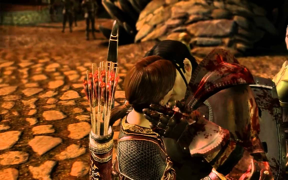 Dragon Age: Loghain- human female gate kiss