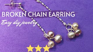 Easy DIY Jewelry: Broken Chain Pearl Dangle Earring / Recycle Broken Necklace Earring